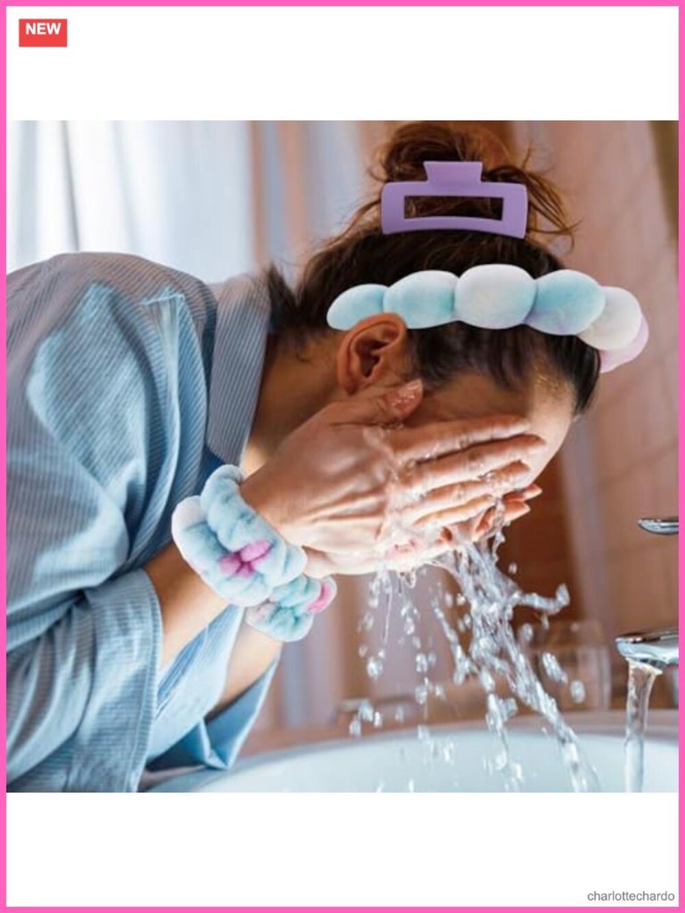 Spa Headband Set with Wrist Bands Microfiber Hair Accessories for Washing Face - Picture 4 of 6